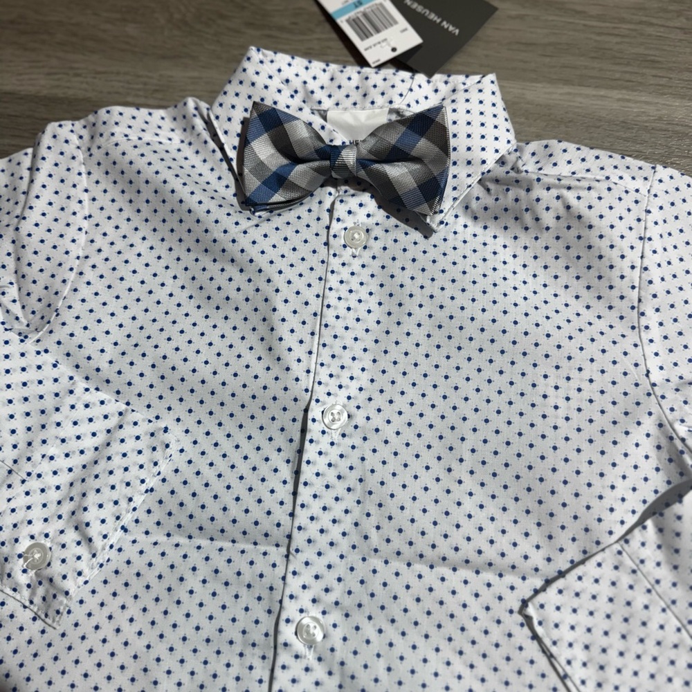 NWT Boys' White Shirt with Blue Polka Dots and Bow Tie suit - Picture 2 of 3